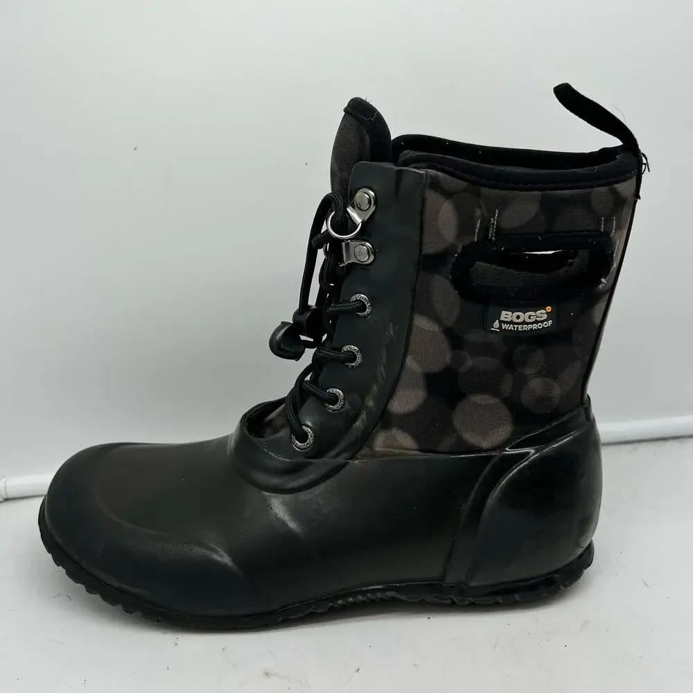 Bogs Boots Youth 4 Sidney Gray Black Lace Up Waterproof Neoprene Rain Snow